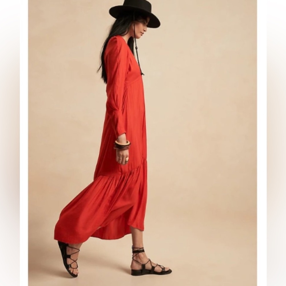 NWT Banana Republic Deep V-Neck reddish orange Maxi Dress size 0P